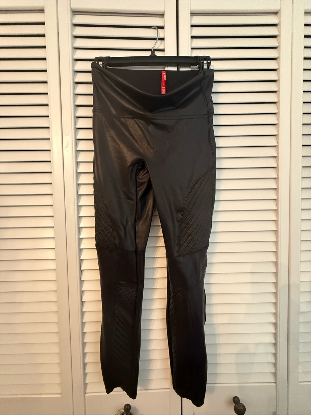 Spanx Women's Faux Leather Moto Black Leggings Size Medium Petite
